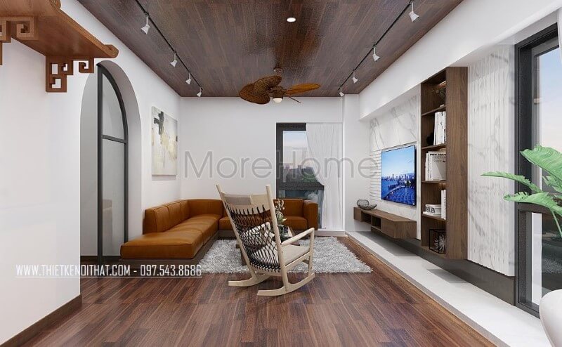 Phong cách thiết kế sang trọng với tone cam nổi bật tạo nên không gian hiện đại, trẻ trung cho phòng khách biệt thự, nhà phố. Thiết kế phòng khách nhà phố