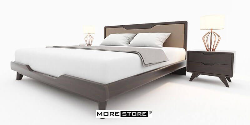 Mẫu giường ngủ gỗ tự nhiện bọc nệm đầu giường tại showroom MoreHome- MHG 00014