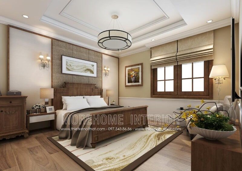 Sản phẩm giường ngủ gỗ óc chó tân cổ điển truyền thống đẹp tinh tế do Morehome thiết kế và sản xuất